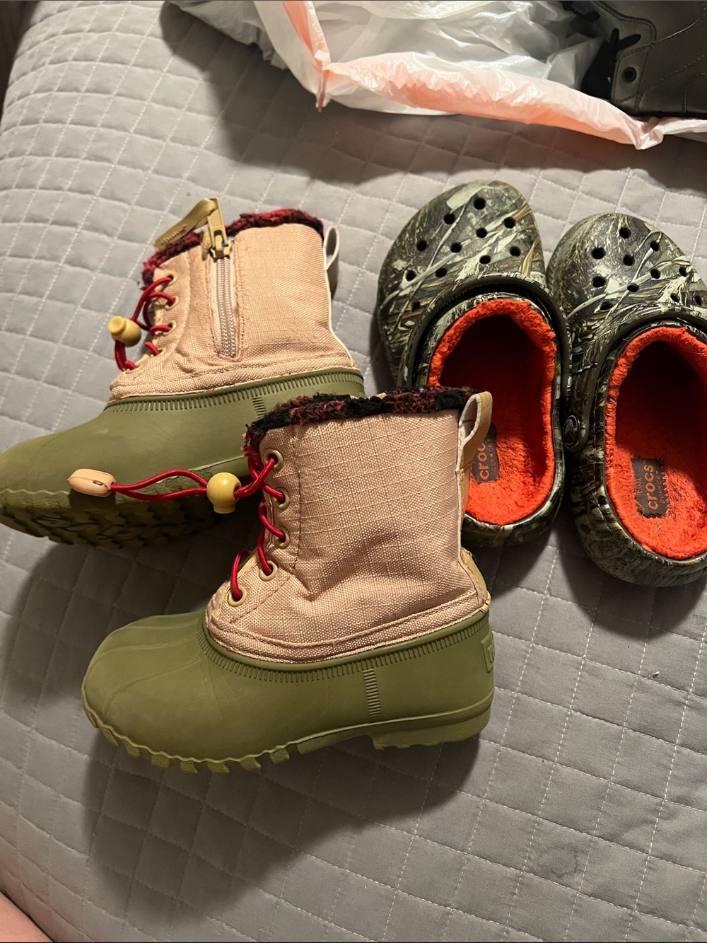 Native boots & camo crocs
